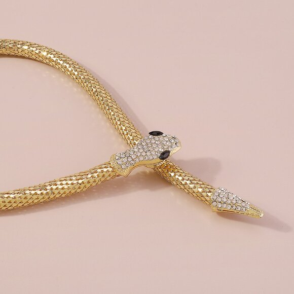3/$35 Gold Plated Pave Rhinestone Snake Head Lariat Y Necklace Chain Statement - Picture 6 of 8